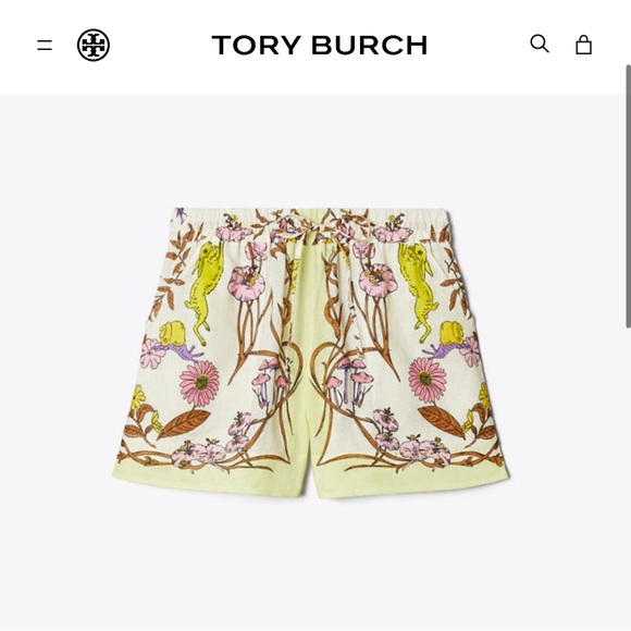 Tory Burch Printed Linen Camp Shorts Floral Print